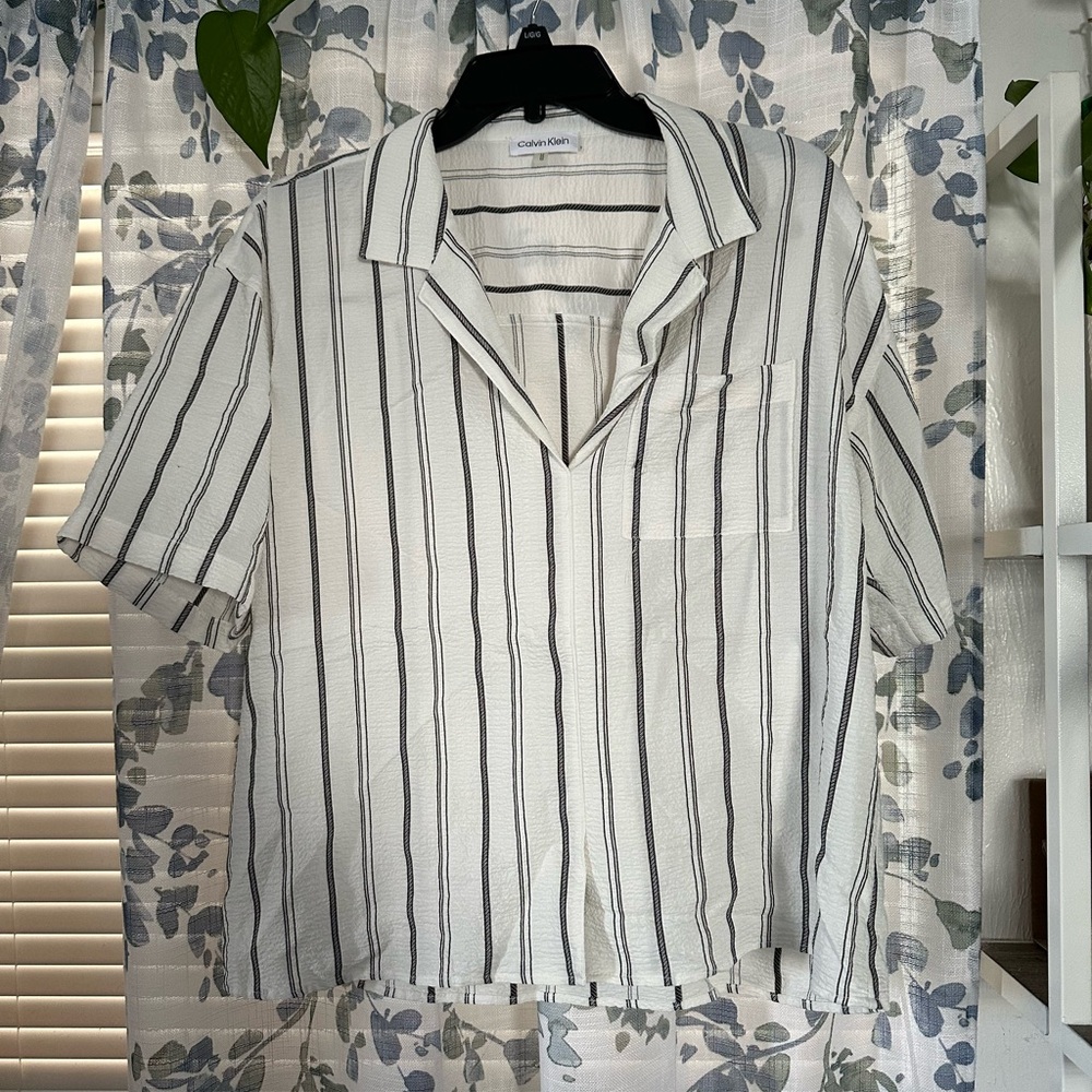 Calvin Klein White Shirt with Black Stripes